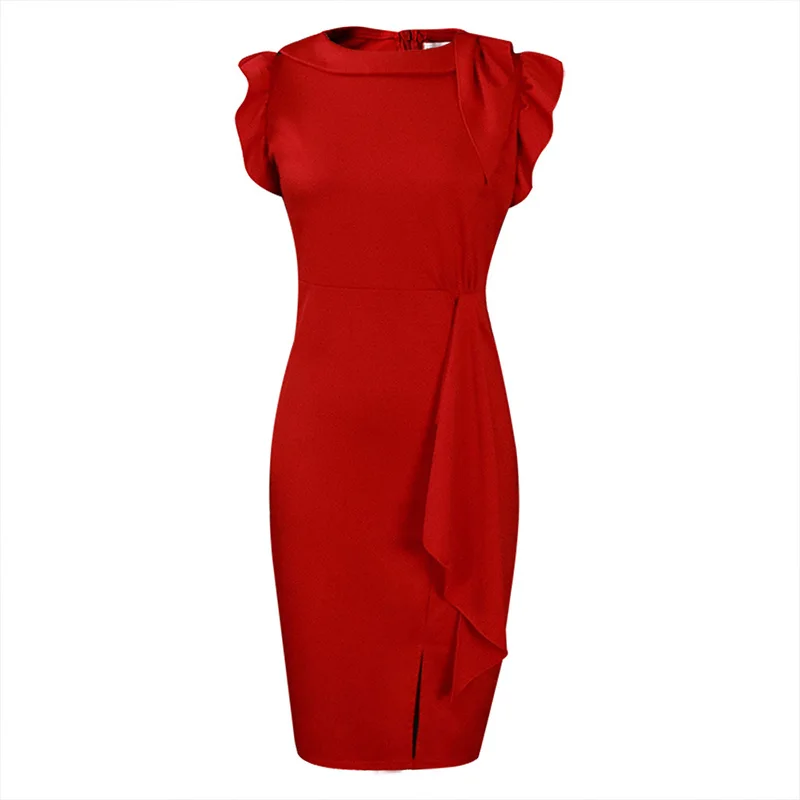 Plus Size Women's Clothing Fashion Summer Patchwork Ruffles Pencil Skirt Round Neck Solid Color Sleeveless High Waist Dresses