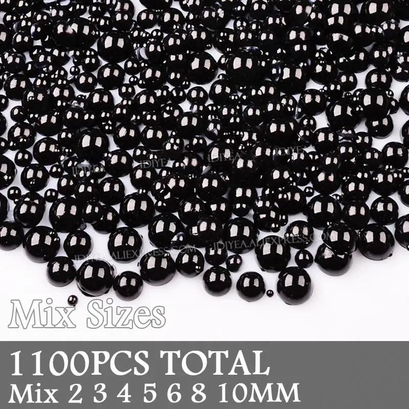 Jet Black Half Round Imitation Pearl Beads