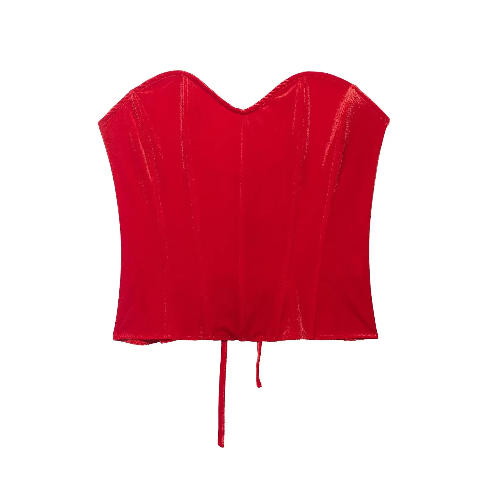 HH Damen Mode Schnür-Top ohne Träger für den Frühling + Seitlicher Reißverschluss Knoten-Dekoration Schlitz Plissierter Midi-Rock Lässiges Zweiteiler-Set – Detail 4