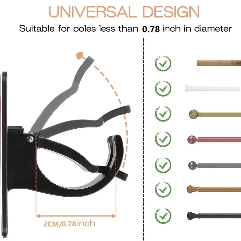 2pcs Curtain Rod Hook Punching-free Curtain Rod Rack Household Wall-mounted Bracket Clip Door Telescopic Hooks