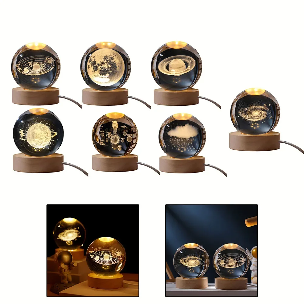 우주 비행사 및 행성 디자인 미니 야간 조명, 탁상용 야간 조명, 크리스탈 크리스마스 공