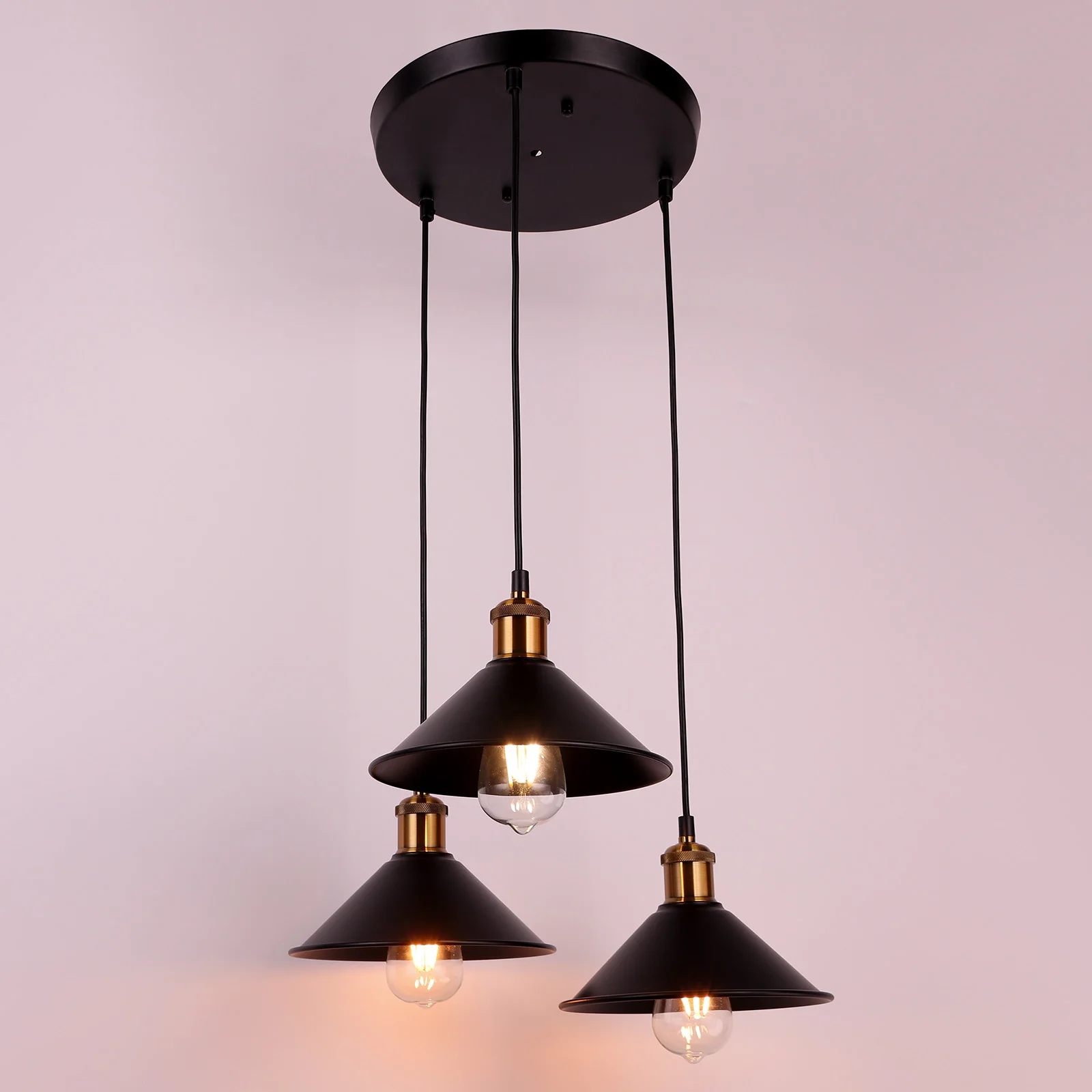 3 Pieces Industrial Pendant Light Black Adjustable Metal Retro Hanging Industrial Loft Retro Pendant Light Horizontal Ceiling