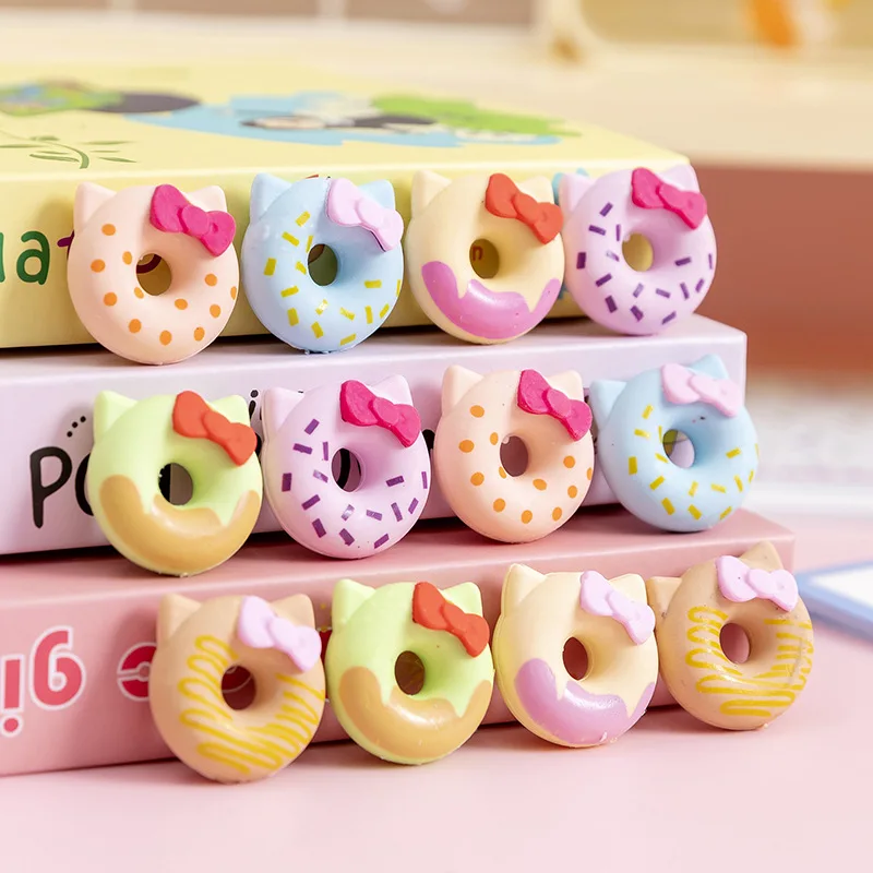 Pencil Erasers 6Pcs/Box Cat Donut Shape