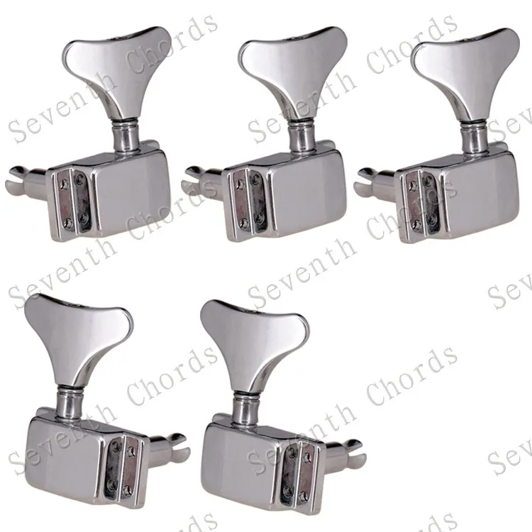 

A Set 5 Pcs Semiclosed Electric Bass Guitar Tuners Machine Heads Tuning Pegs keys - Chrome Fish tail Buttons