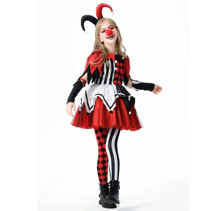 Girl Purim Naughty Clown Costume Crazy Film Harlequin Spooktacular Cosplay Carnival Halloween Fancy Party Dress cosplay costume halloween dress outfit