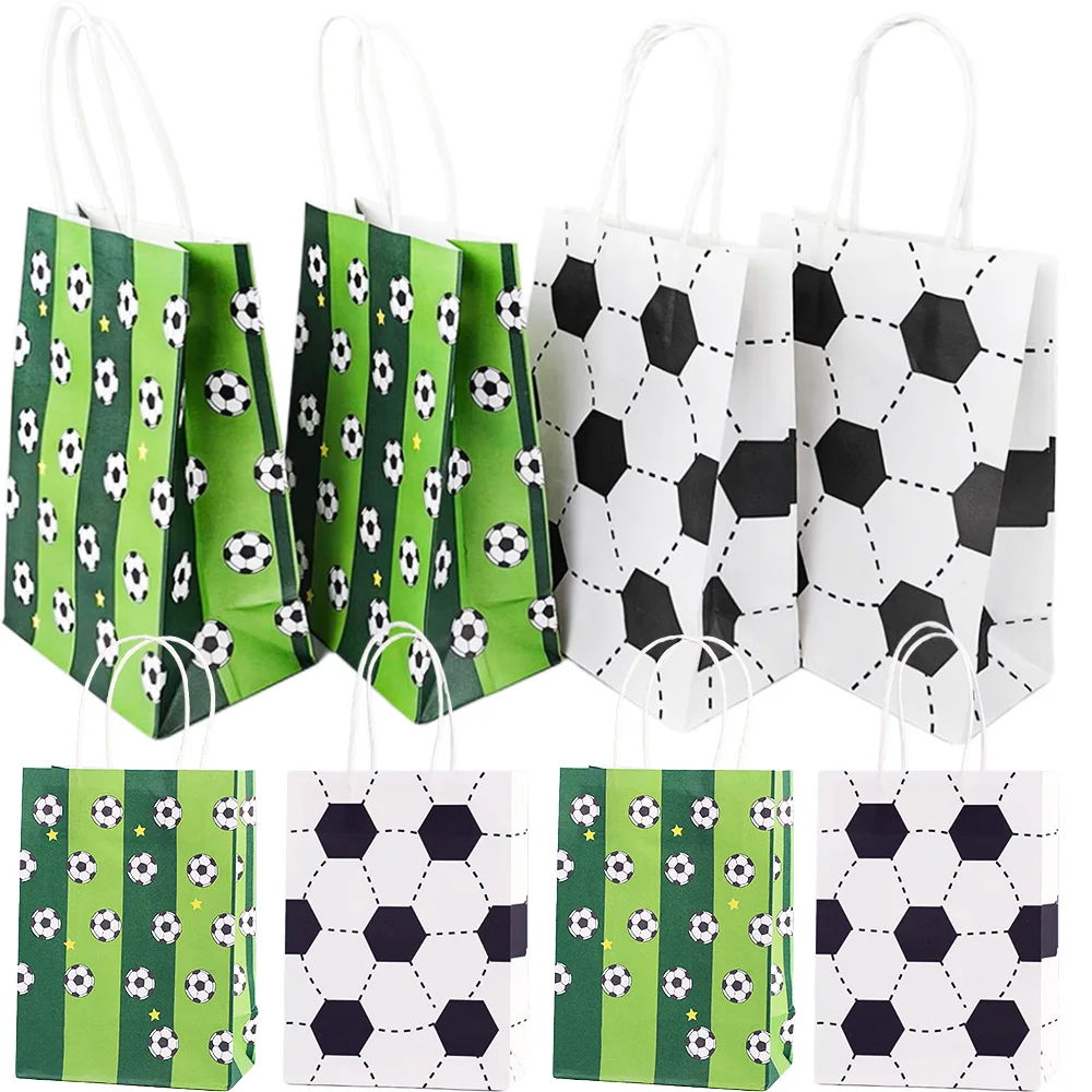 Party Bags soccer paper bags 5/10/20pcs Soccer Party Bags With Handles Soccer Party Gifts Bags Football Treat Theme Birthday Decors