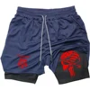 Men Anime Double Layer Shorts Gym Workout Printed Sports Multi-performance Training Quick-drying Jogging Pants Towel Pants M-3xl 3
