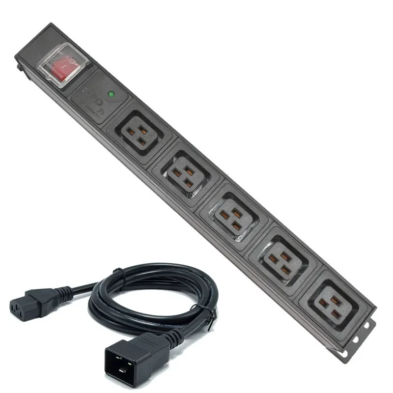 

PDU Power Strip C19 Socket Distribution Cabinet 5 Way Socket Break Switch Aluminum alloy shell C14 Interface SPD