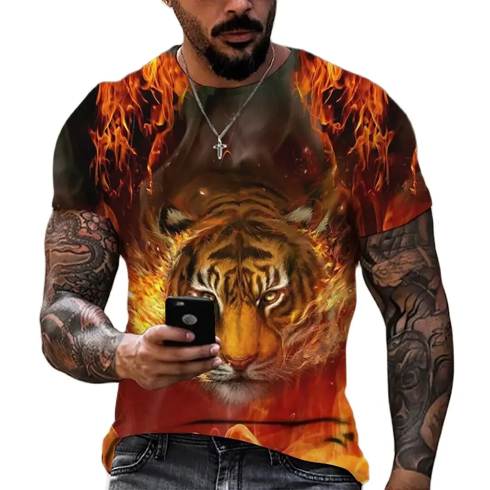 

Tiger Fighting Animal Beast Fierce Lion/leopard Print 3D T-shirt Men's Short Sleeve Tops Oversized Tees Shirt Men Design Clothes