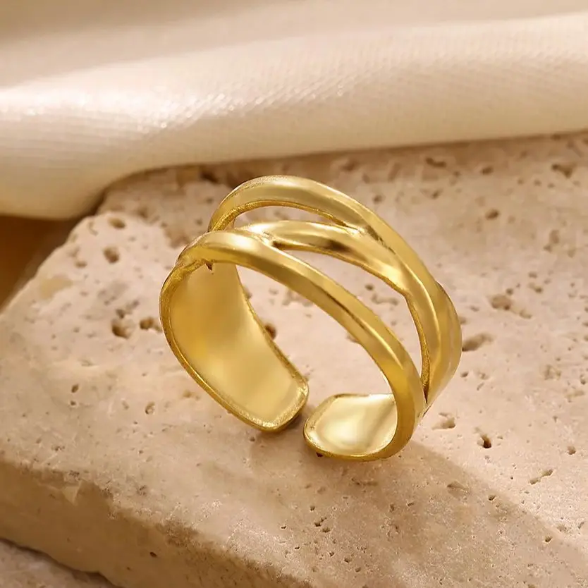 Stainless Steel Multi-Layered Cross Open Rings For Women