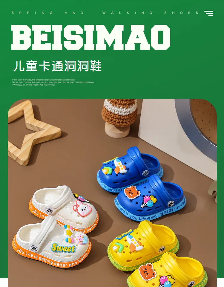 Kids Summer Sandals Hole Children's Shoes Slippers Soft Anti-Skid Cartoon DIY Design Hole Baby Shoes Sandy Beach For Boys Girls
