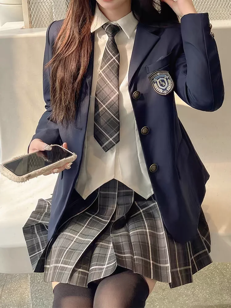 Japanese School Uniforms Girl Autumn&Winter Long Blazer Sets Pleated Skirt JK Sailor Tie Anime Cos Costumes Women