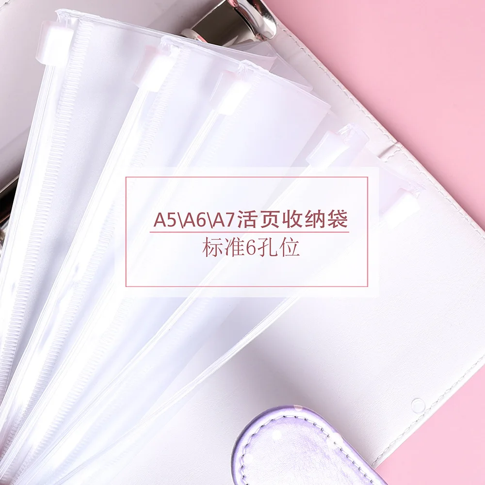 Transparent Loose-Leaf Pouch Organizer with Binder Rings and Holes