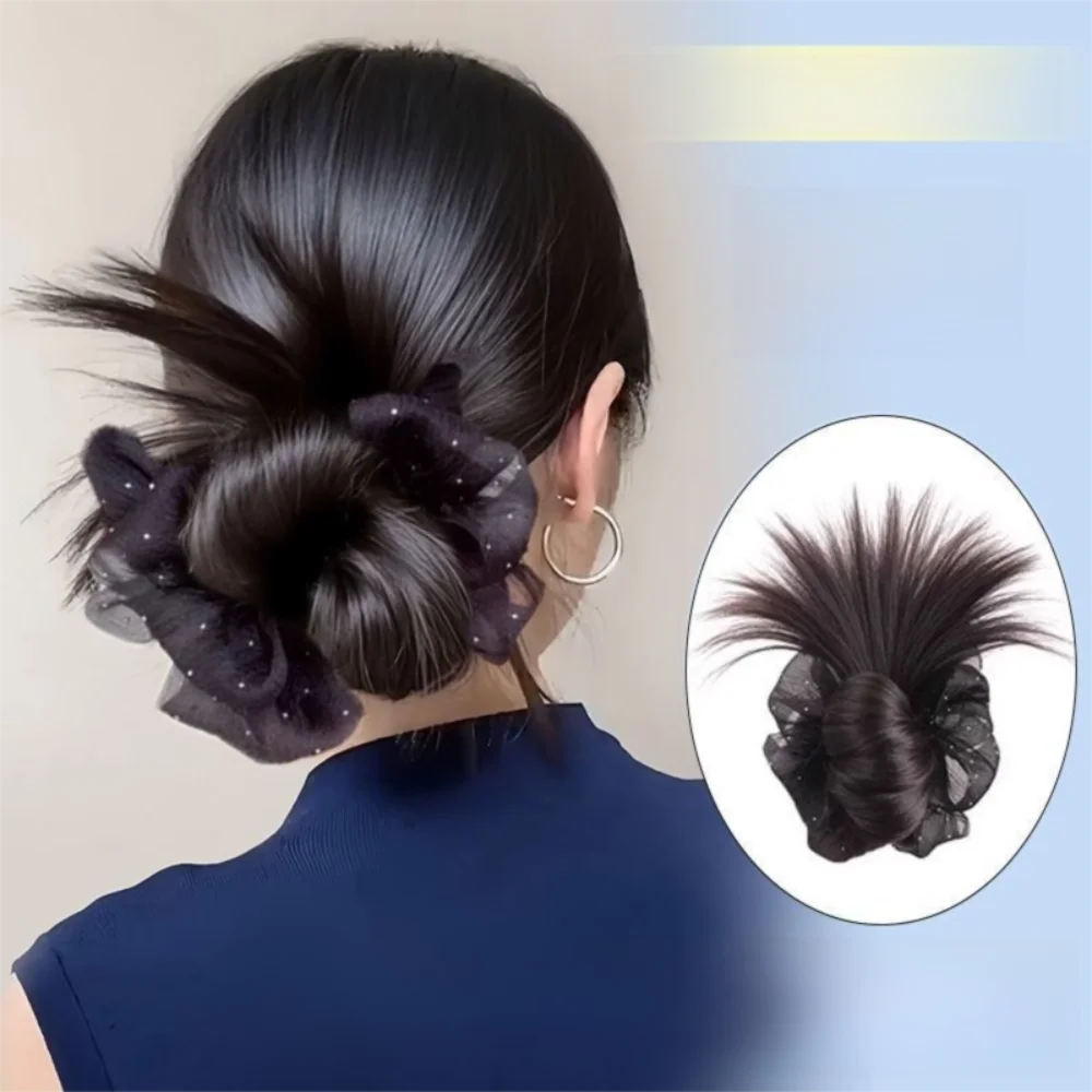 Neue synthetische Haarknoten-Klauenklammer, natürlich, mit Netz-Brötchenkopf, Perücke, flauschiges Haarteil, Haar-Accessoires, Haarklammern