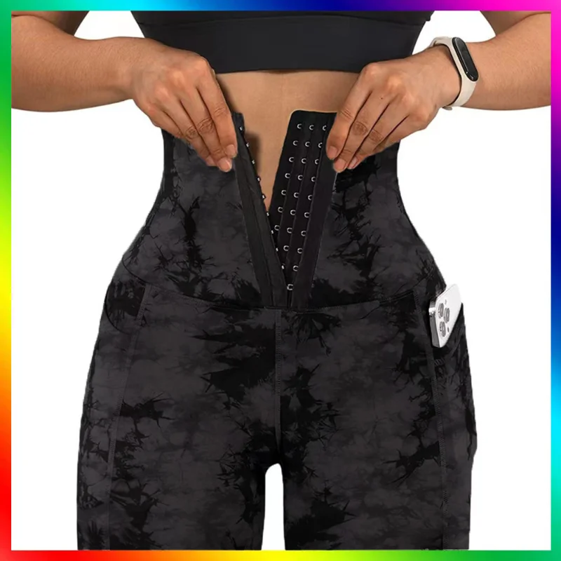 Spring and Fall Yoga Exercise Leggings Fashion Women's Tie-dye Patchwork Pocket Large Size Breathable Tight