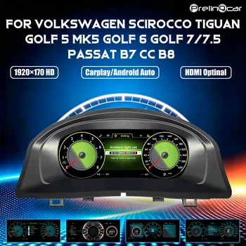 Panel de Instrumentos Digital LCD Linux 1920*720P para Volkswagen Passat B6 B7 CC B8 Golf 5 Golf 6 Golf 7/7.5 MK5 MK6 MK7 Scirocco Tiguan Seat Leon Polo, Cabina Virtual, Carplay Inalámbrico, Android Auto, GPS, Navegación, Velocímetro, Reemplazo de Panel 1