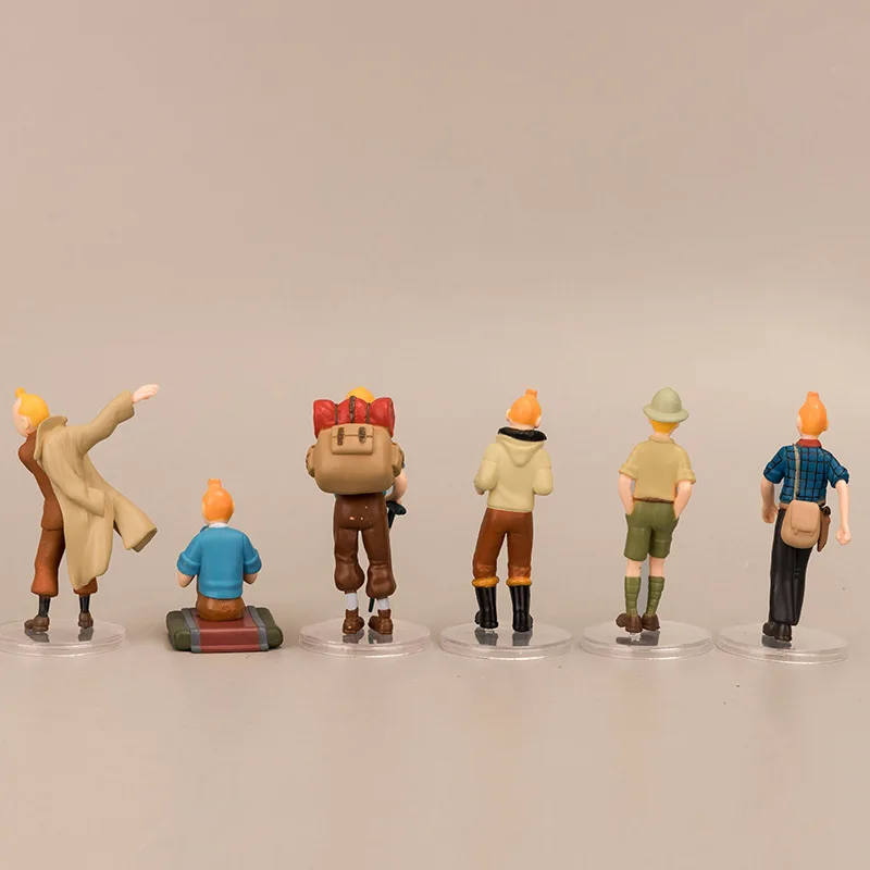 New 6pcs/Set 8cm Anime Cartoon The Adventures of Tintin Action Figures Cute Comic Tintin Milou Dupont PVC Toys Gifts For Kids