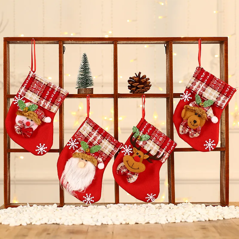 Vanteriam Lot De 10 Mini Chaussettes De Noël De 22,9 Cm Avec Flocons De Neige, Sacs Cadeaux Et Friandises Pour Dragées Et Décorations