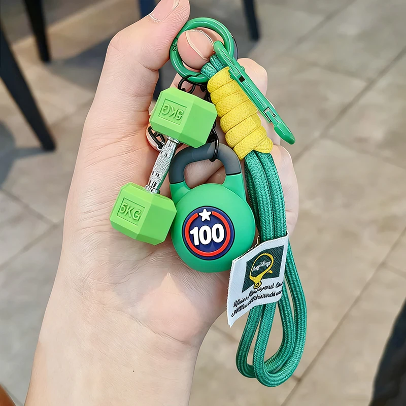 Hand-Woven Fitness Car Key Ring Anti-Lost Gym Lover Keychain with Weight Plate DIY Nylon Rope Pendant for Sports Enthusiasts