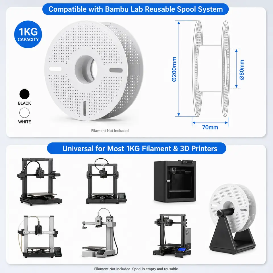 Reusable Spool for 1KG Refill Filament Detachable High Strength Heat Resistant ABS Empty Filament Reel for Bambu Lab 3D Printers image 5