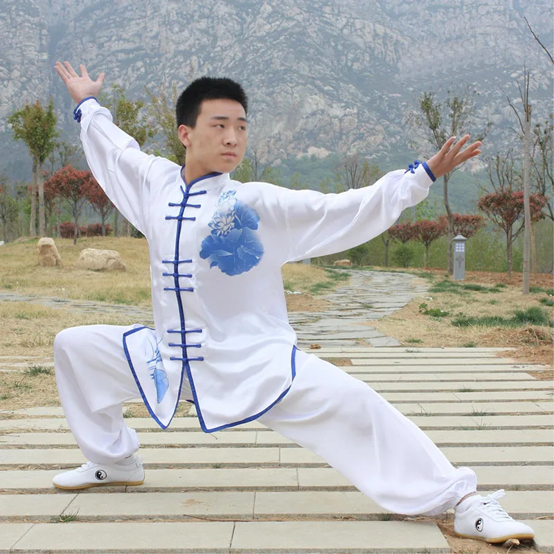 Men Tai Chi martial arts Kungfu uniforms Chinese traditional sweater, silk milk pants Wushu meditation outfit set