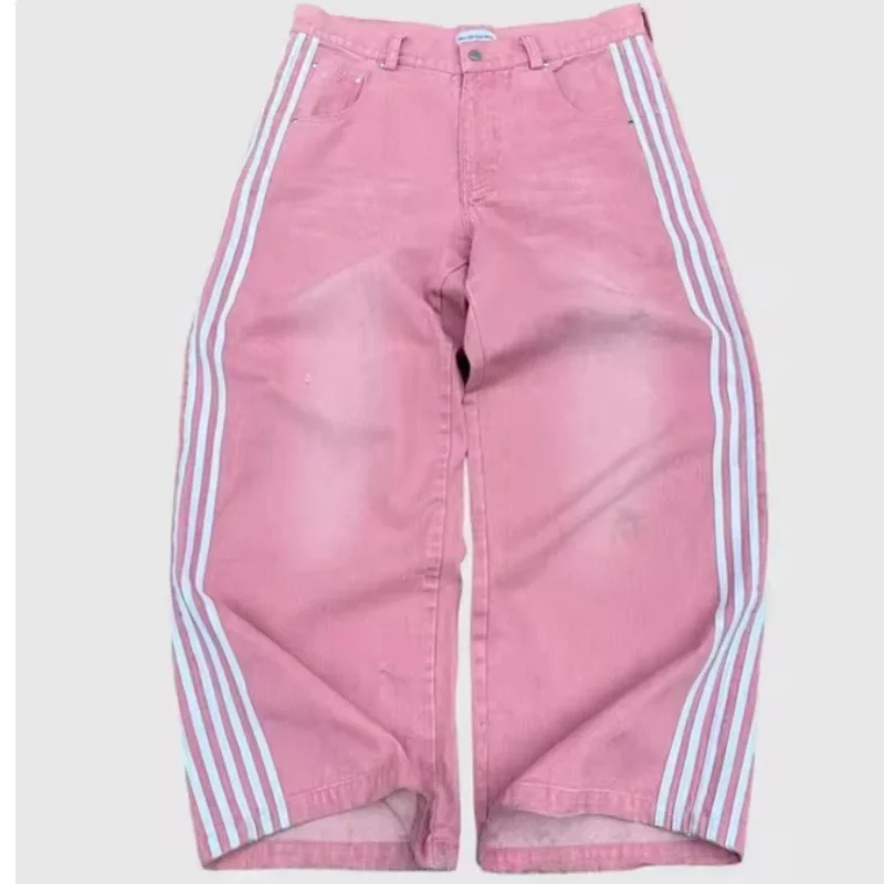 Y2K Baggy Jeans high quality Embroidered Striped Harajuku Sweatpants men women Hip Hop streetwear Casual wide leg Denim Pants 1