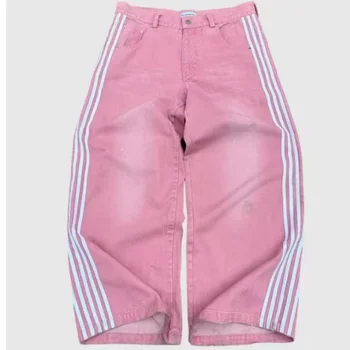 Y2K Baggy Jeans high quality Embroidered Striped Harajuku Sweatpants men women Hip Hop streetwear Casual wide leg Denim Pants 1