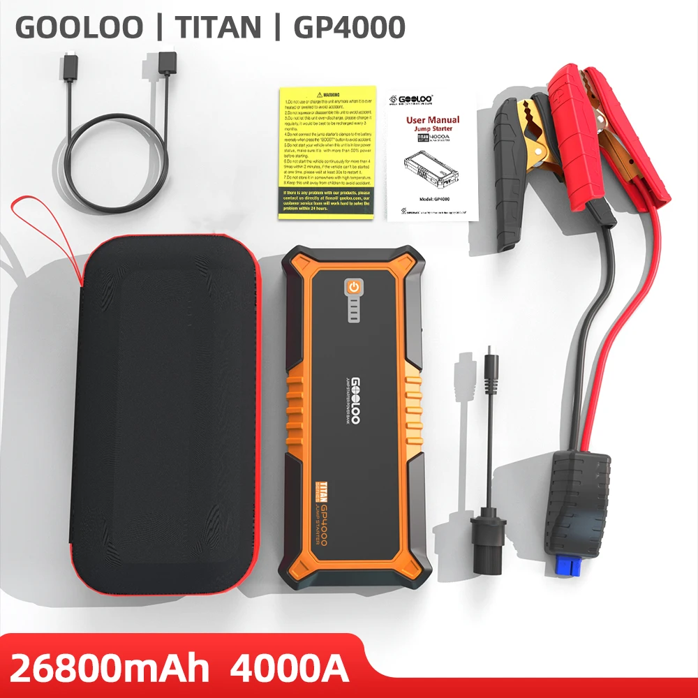 GOOLOO 12V Car Jump Starter 4000A Car Battery Starter 26800mAh Portable  Power Bank Booster Auto Starting Device Emergency Start - Robaizkine - Car  Electronics Store