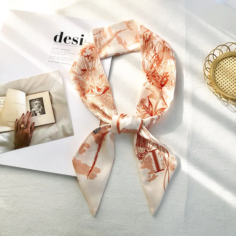 Floral Square Scarf For Hair Headband With Designer Letters Print