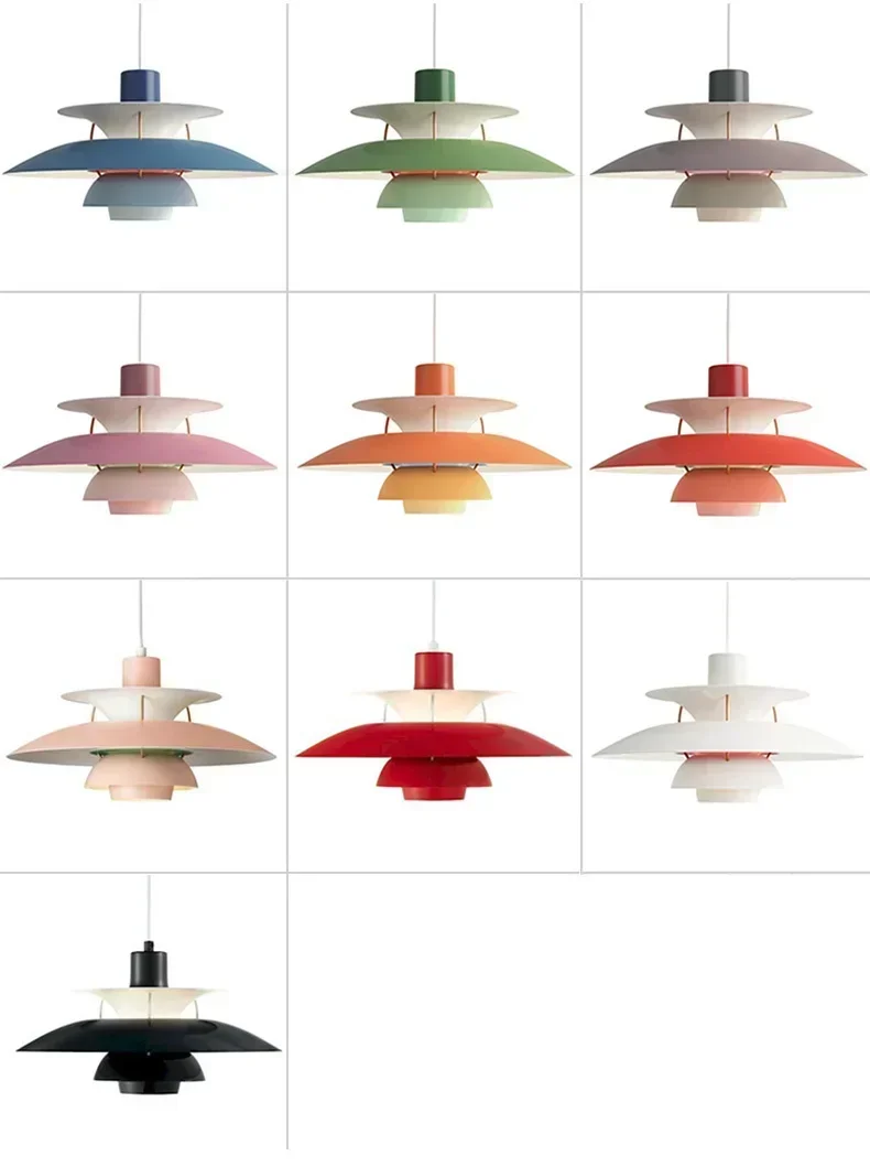 Description Picture 2 of itemDanish Designer Umbrella Ceiling Chandelier Modern Colorful PH5 Led Pendant Lamp Living Room Bedroom Suspended Light Dining Room