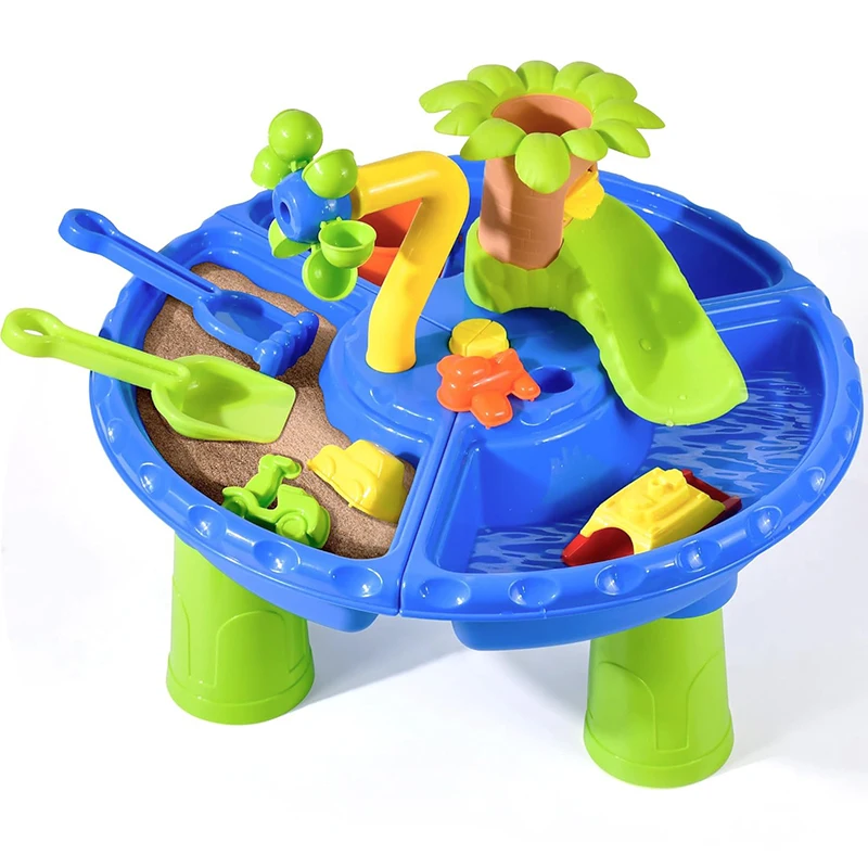 Kids Sand Water Table for Toddlers Age 1-3, 22PCS 3 in 1 Beach Summer Toys Sandbox Table for Outdoor Activity 6