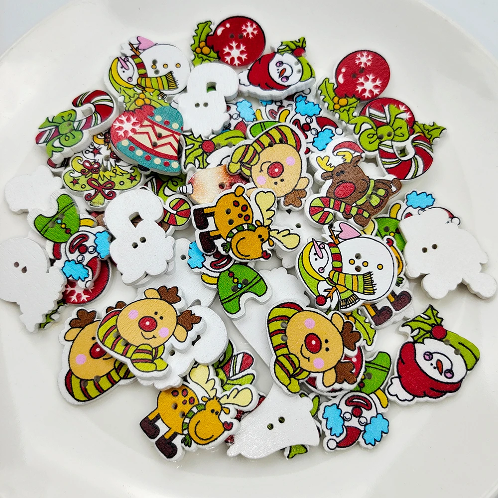 50 Stück Frohe Weihnachten Holzklammern Ornament Weihnachtsbaum Schneeflocke Hirsch Cartoon Holz Aufkleber für DIY Weihnachtsfeier Dekorationen – Detail 15