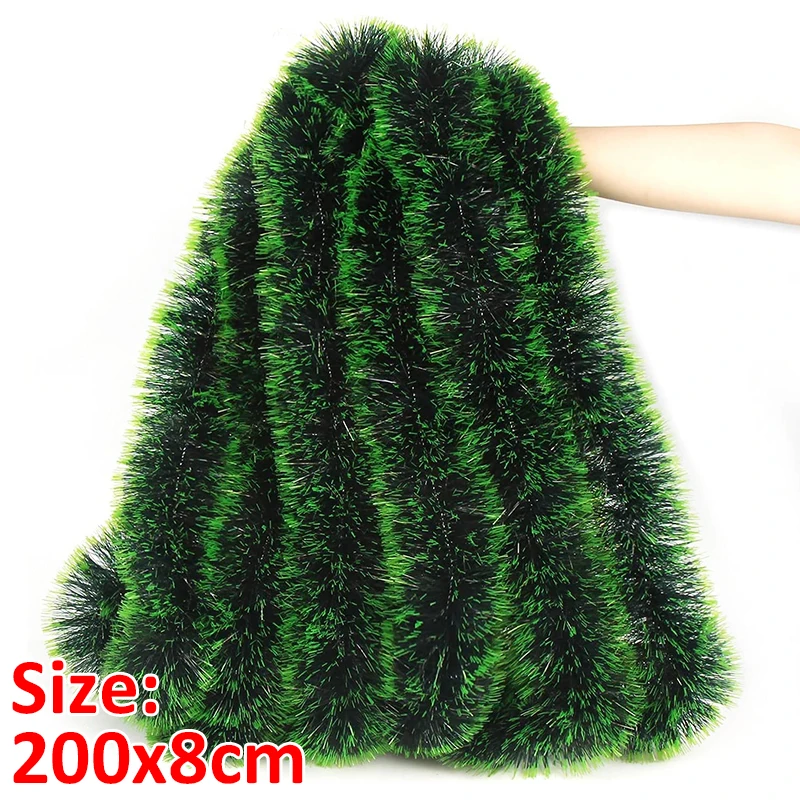 2M Christmas Tinsel Ribbons Green Cane Ribbon Garland Xmas Tree Hanging Pendent Ribbons Wreath Ornaments Party Home Decoration