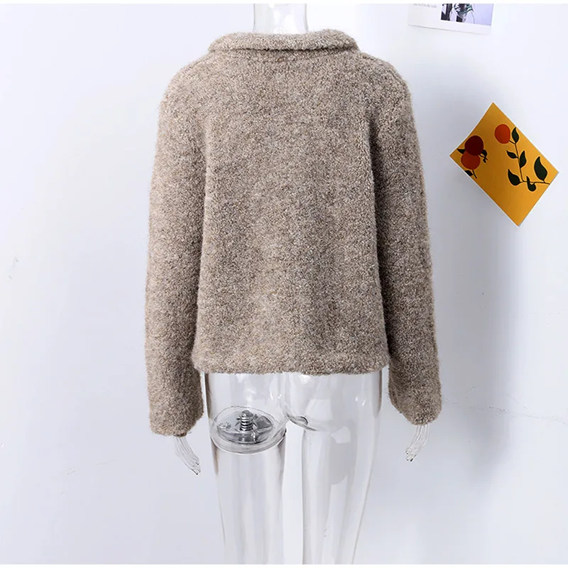 Cárdigan vintage con botones de flores 3D para mujer, suéter informal de felpa gruesa con solapa y botonadura sencilla, prendas de punto versátiles para otoño.