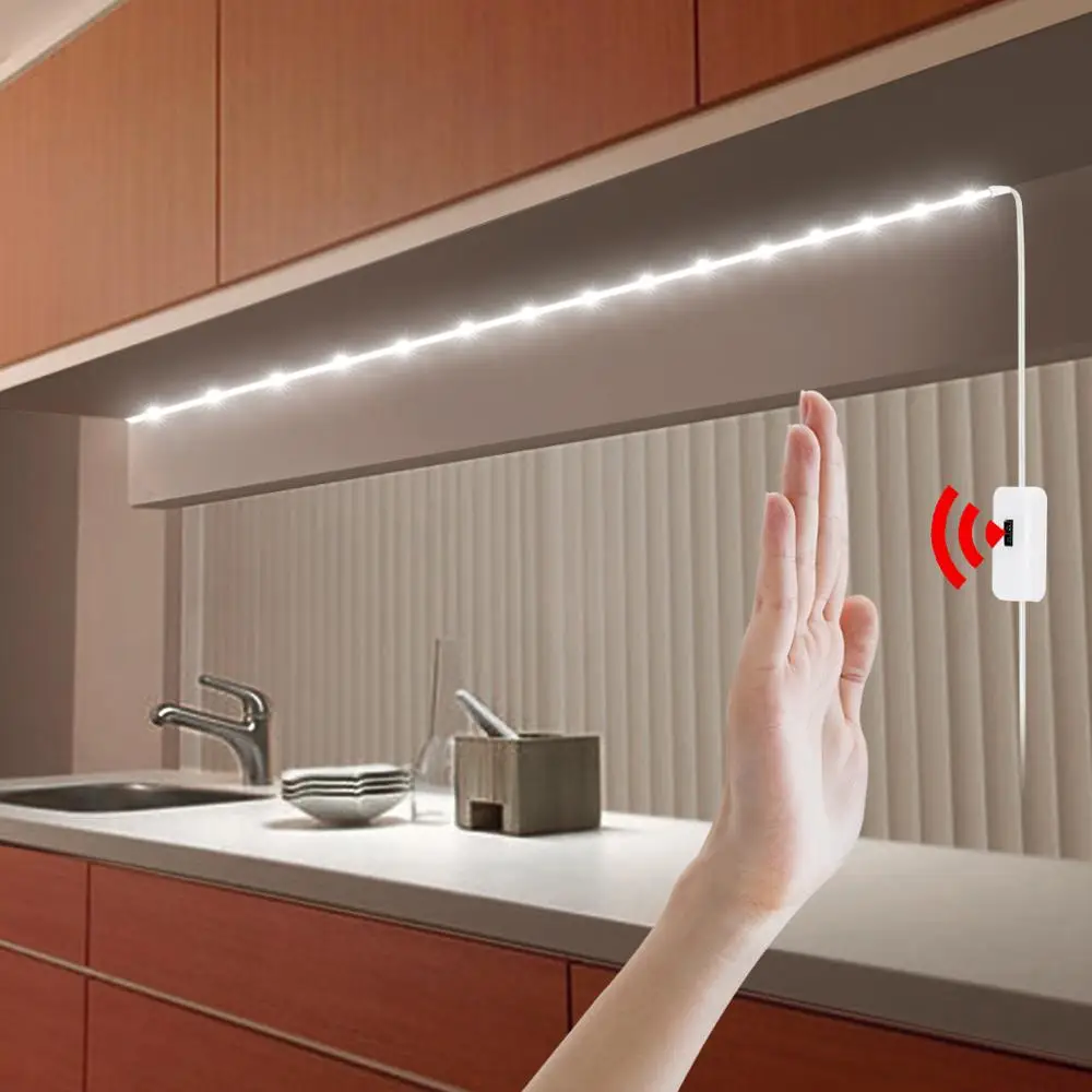 Sensore manuale LED sotto l'armadio Kit luce 1m 2m 3m USB flessibile nastro luce armadio da cucina scrivania vetrina ShelfBar lampada da banco