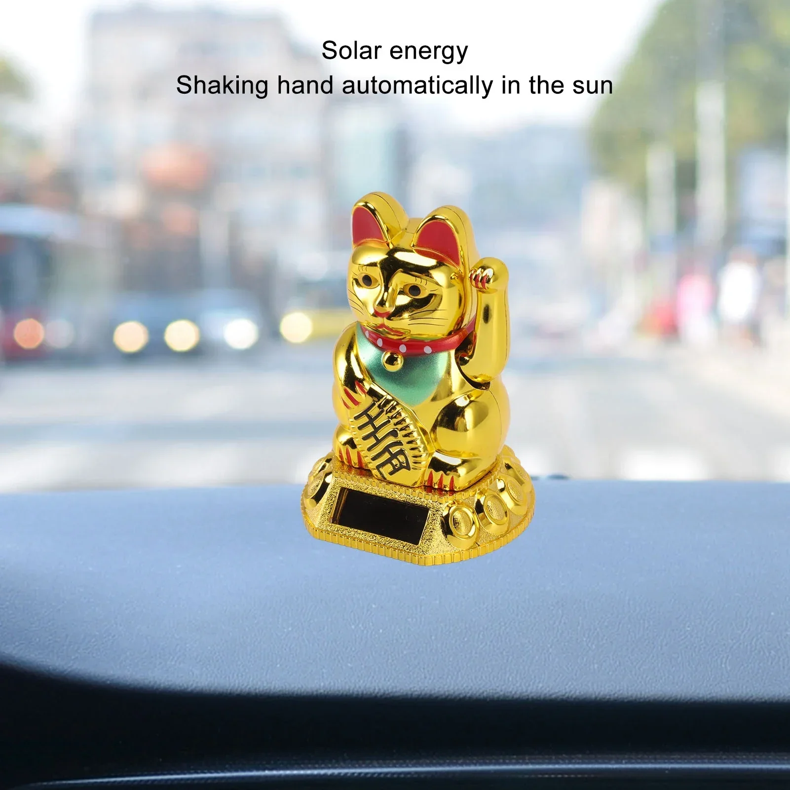 Chinese Lucky Cat Decoration Figurine Gold White Waving Arm Solar Light Induction Animal Statue Home Car Ornaments 4