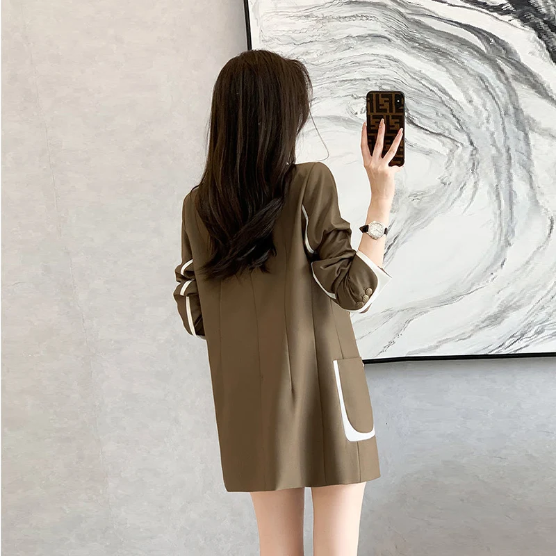 Autumn Winter Korean Fashion Elegant Patchwork Blazers Ladies Loose Caual All-match Buttons Coat Top Female Jacket Women Outwear