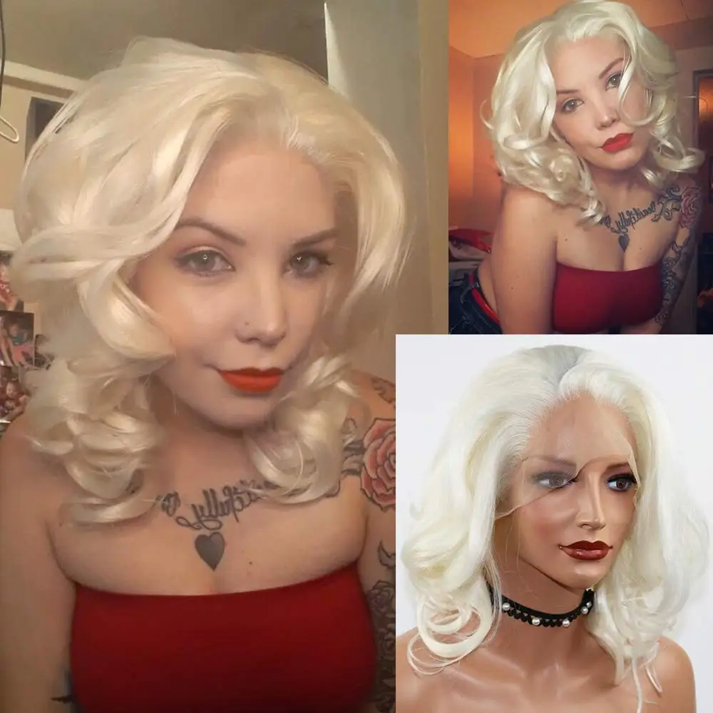 White Cold Blonde Short Bob Cut Transparent Lace Front Synthetic Hair Wigs for Women Glueless 12Inches Cosplay Wig Natural Hair