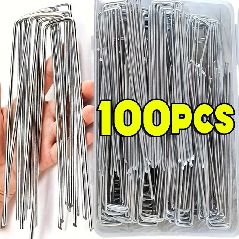 Garden Staples U-type Heavy-duty Fence Tubing Stakes Sod Pins Galvanized Landscape Spike For Holding Lawns Barrier Ground Nail