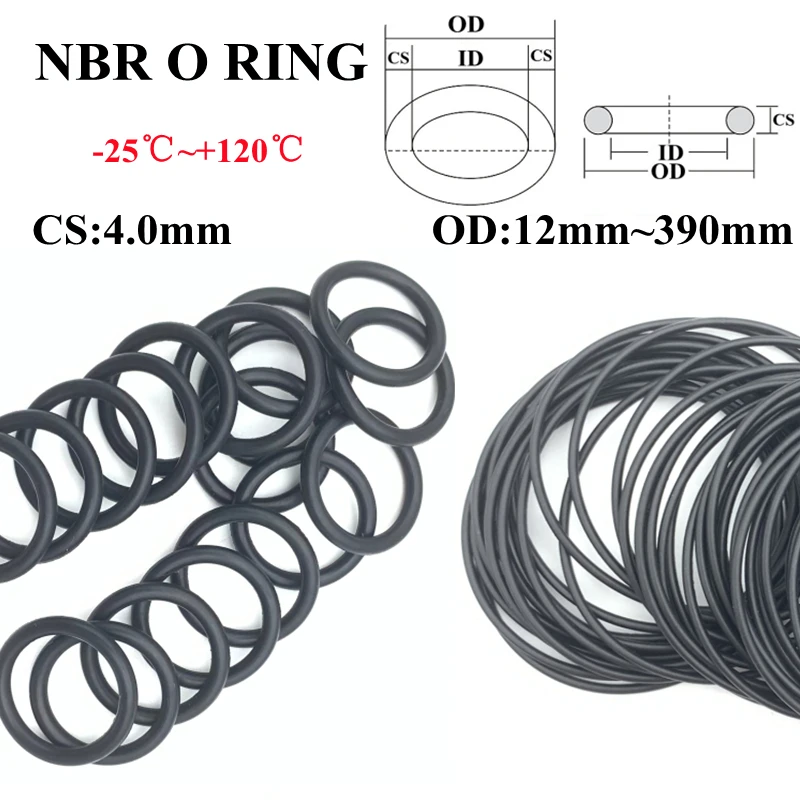 

5pcs NBR O Ring Oil Sealing Gasket Thickness CS 4mm OD 200 ~ 390mm Automobile Nitrile Rubber Round Shape Corrosion Resist Washer