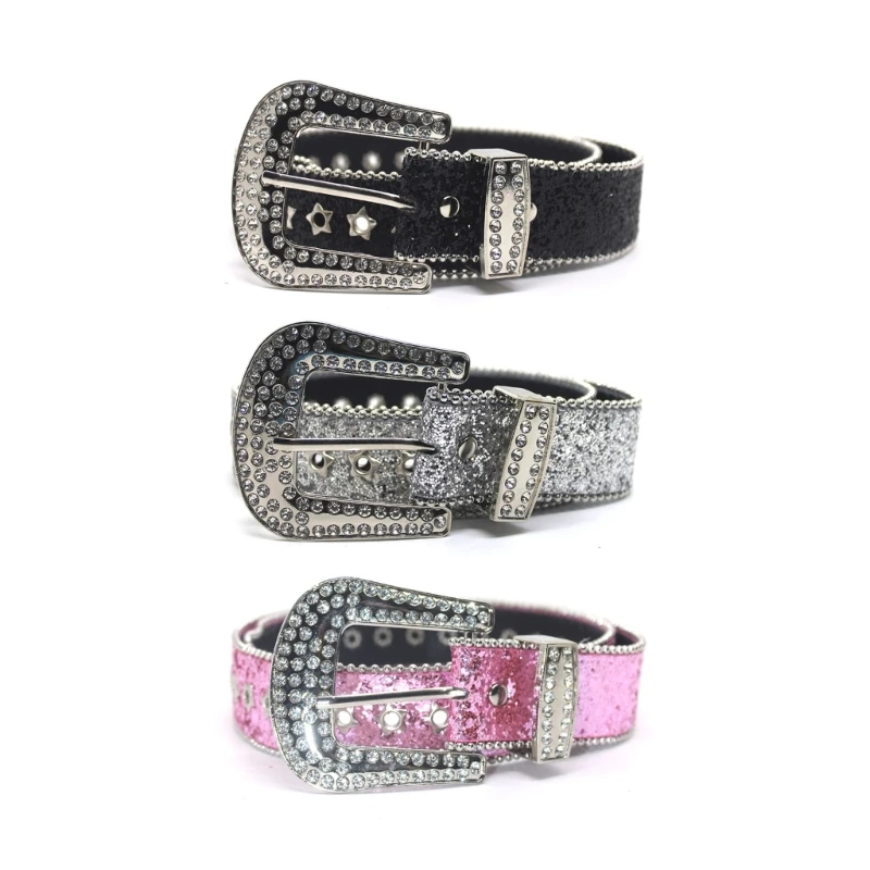 Casual Rhinestone Belts Adult Temperament Full Sequins Waist Belts Western Cowgirl Cowboy Fashion Belt for Jeans Skirt