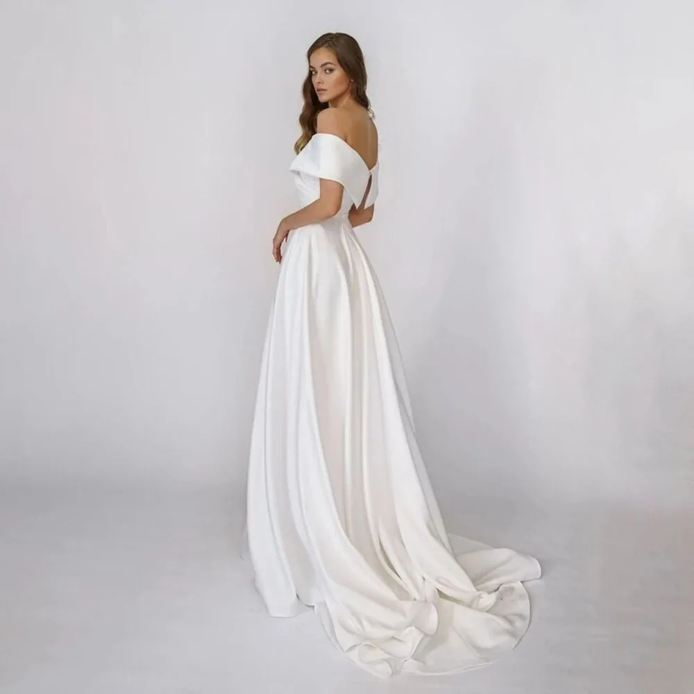 SoDigne Beach Satin Wedding Dresses Off Shoulder Simple Bridal Gowns A Line Wedding Gowns Robe De Mariee Customized 17 Se41ec863a87f428886a9a8189e9dc82df