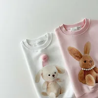 2024 Autumn New Baby Girl Long Sleeve Sweatshirt Cotton Girls Cartoon Sweatshirt Bunny Bear Print Children Pullover Baby Clothes 2