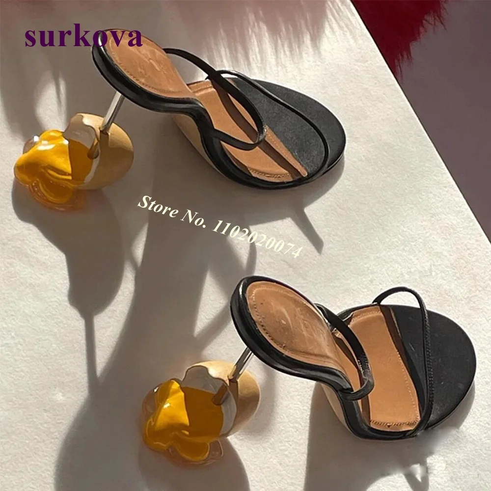 

Eggs Heel Slippers 2022 New Designer Open Toe One Strap Runway Shoes Strange Style Black Summer Fashion Solid Big Size 43 Casual