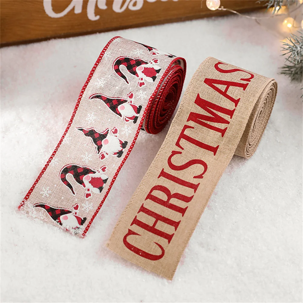 2M/Rolle Weihnachten Leinen Bänder Santa Claus Weihnachten Krücke Gedruckt Band DIY Kranz Bögen Neue Jahr Geschenk Verpackung Handwerk dekoration – Detail 6