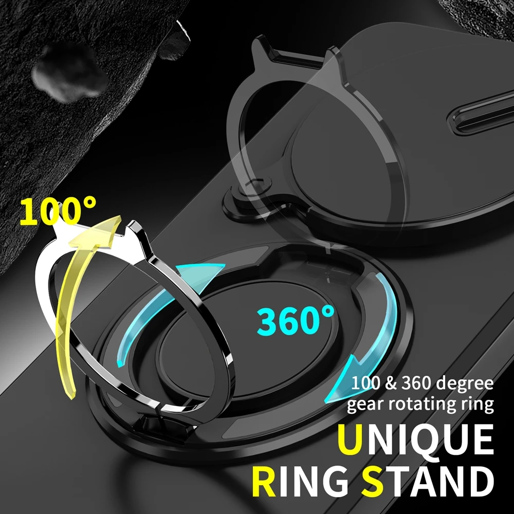 Enhanced Armor Case with Slide Lens Protection and Magnetic Ring Holder
