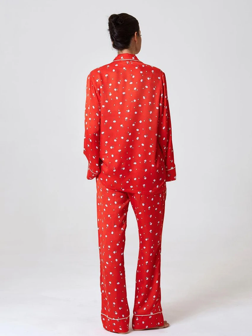 Marthaqiqi Printing Ladies Nightwear Suit Long Sleeve Sleepwear Sexy Turn-Down Collar Pajama Pants Casual Women'S Nightgowns Set