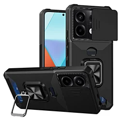 Rugged Protective Case with Sliding Camera Cover and Card Slot for Redmi Note11 ProPlus (Black)