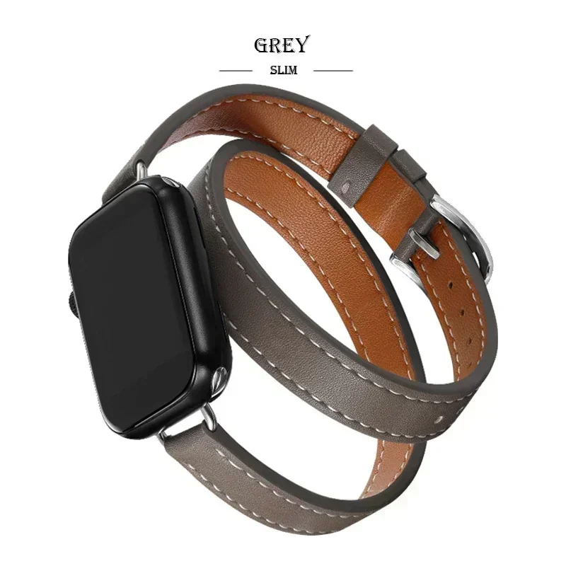 Luxury Double-Loop Leather Watch Strap Bracelet