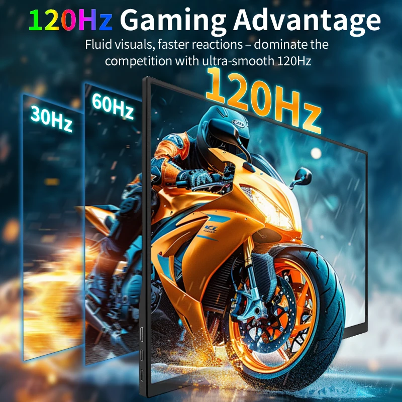 HGFRTEE 18.5인치 휴대용 모니터 120Hz RGB100%(VESA 홀 및 후면 브래킷 포함) 노트북 확장 디스플레이 ADS-IPS HDR 스크린